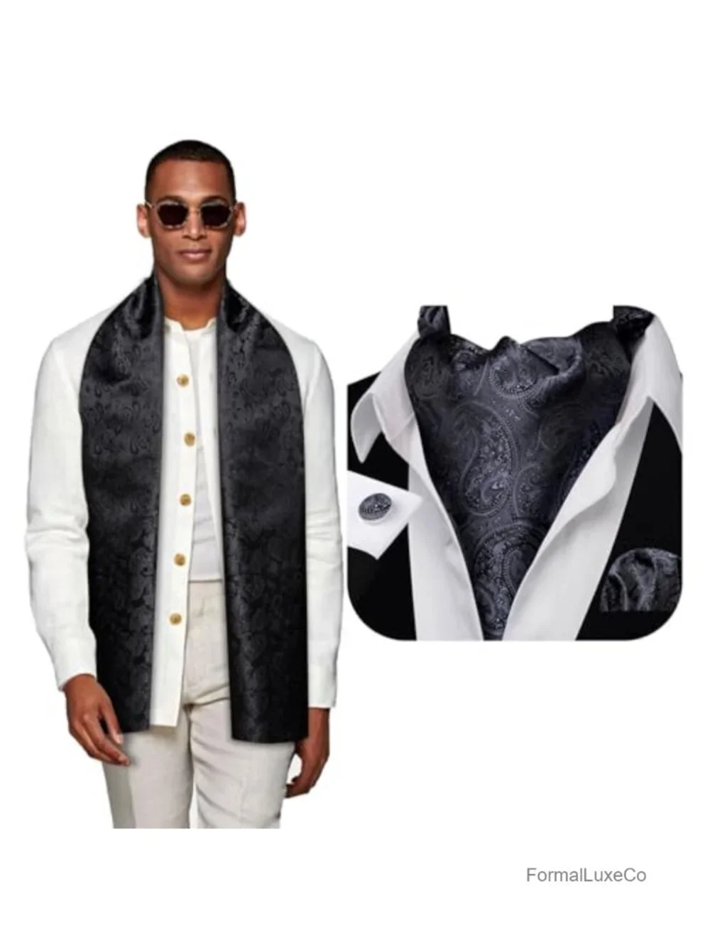 Luxury Silk Scarf and Ascot Tie Set with Cufflinks for Men